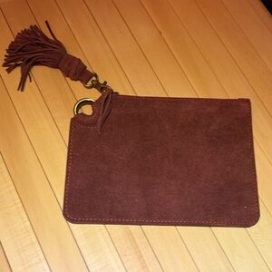 Mer Sea Burgundy Suede Leather Clutch with Tassel